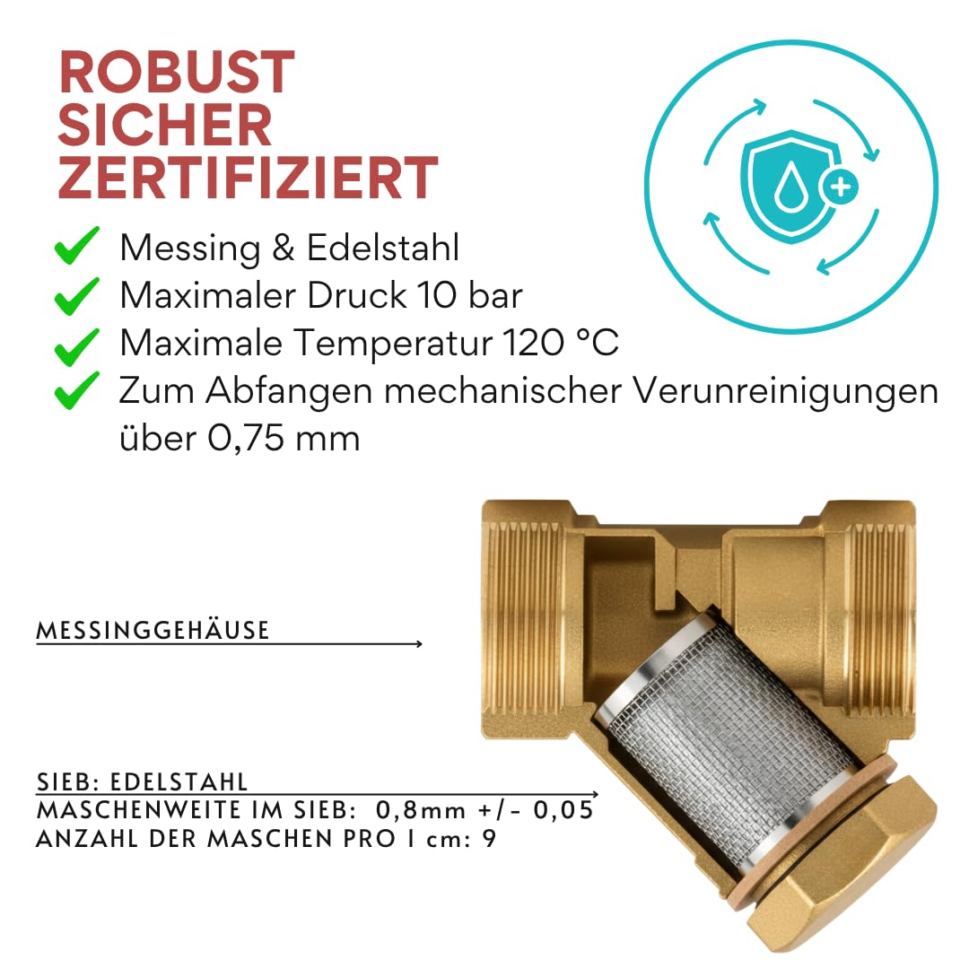 1 1/4" DN32 Schrägsitzfilter Messing Y-Filter Schmutzfänger für Wasserleitung & Heizung | | Robuster Schmutzfänger für Trinkwasseranlagen