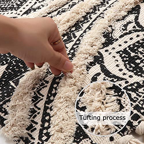 Kimode Mandala Boho Runner Rug 2X5 Washable Cotton Hand Woven Bedroom Rug Runner Black Throw Rugs Tufting Bohemian Rug For Living Room/Laundry Room/Kitchen/Entryway #TOP2