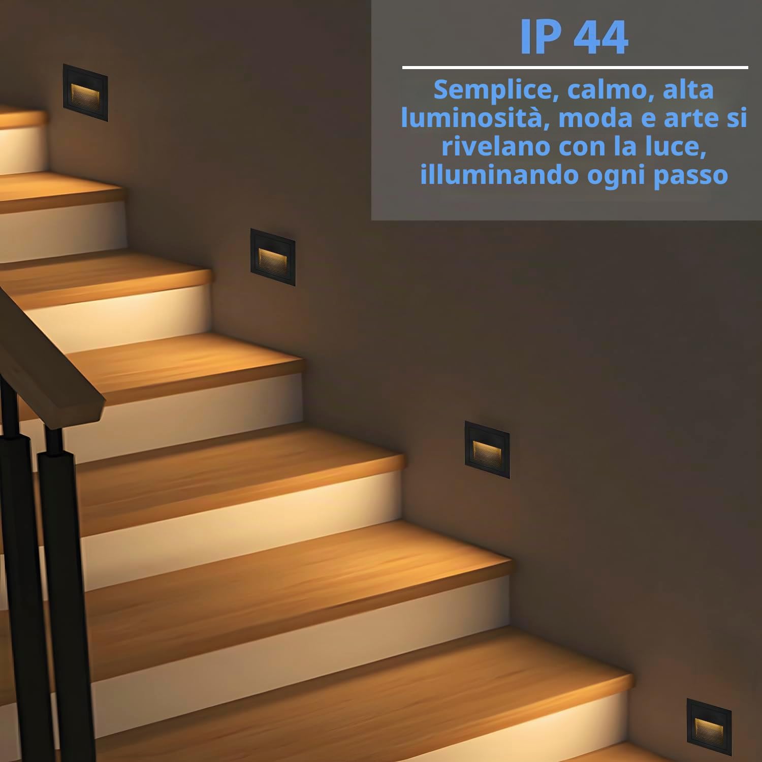 Arotelicht 8er 3W LED Illuminazione per scale Applique da parete 230 V Bianco caldo Interno Angolare Alluminio Incasso IP44 Nero