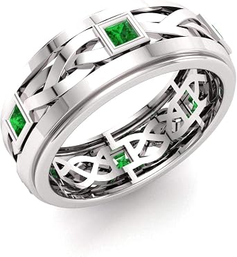 Diamondere Natural And Certified Princess Cut Gemstone Wedding Band Ring In 14K White Gold | 0.60 Carat Celtic Knot Ring