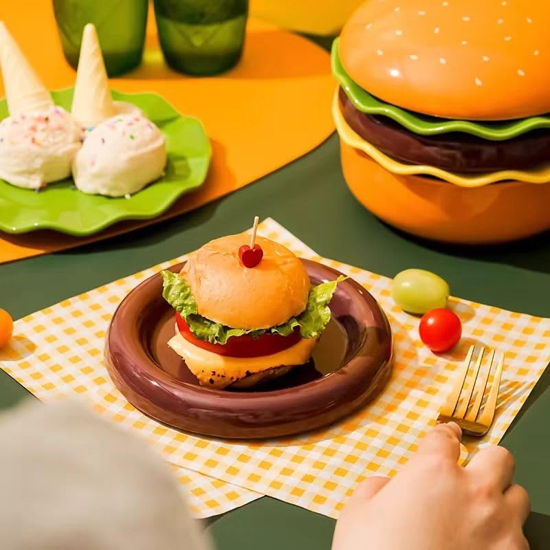 Amazon.com: Ceramic Hamburger Plates and Bowls Sets, 5-Set