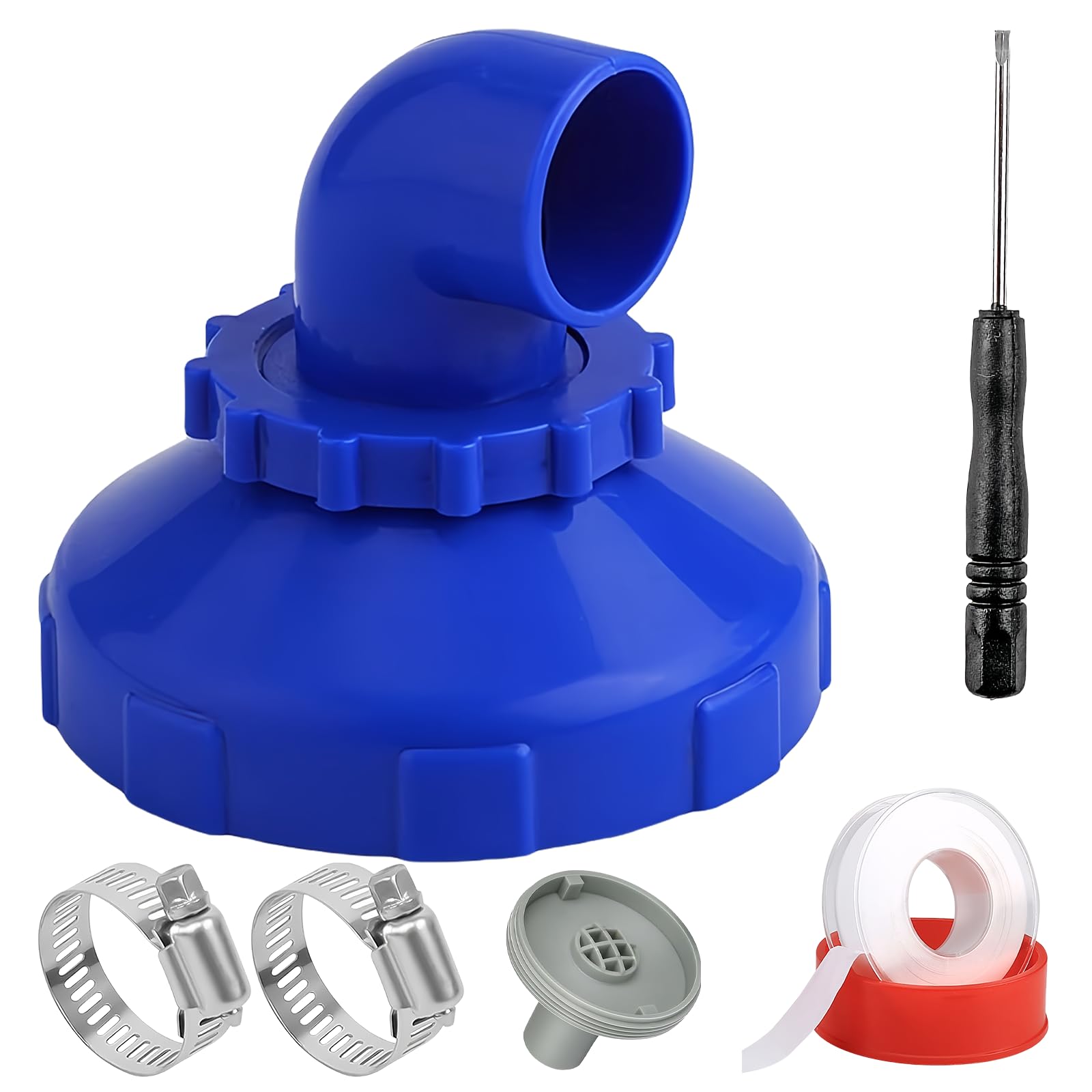 BORDEAG Boquilla de entrada para piscina giratoria 360°, boquilla de entrada para piscina de 32 mm, con abrazaderas de manguera y cinta de sellado impermeable, kit de montaje para piscina, boquilla