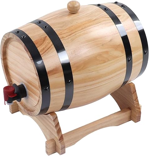 Miniatura 10 de Barril de pino de 1L3L5L, barriles de envejecimiento de pino con soporte, Bung y espiga, barril de vino de barril de whisky, equipo de elaboración