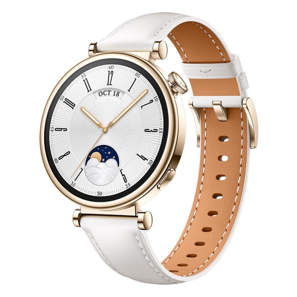 HUAWEI Watch GT 4 Montre Connectée Femme Jusqu'à 14 Jours d'autonomie - Compatible avec iOS et Android - Suivi de la fréquence Cardiaque - Montre Sport, SpO2 et GPS - 41MM Blanc Version FR