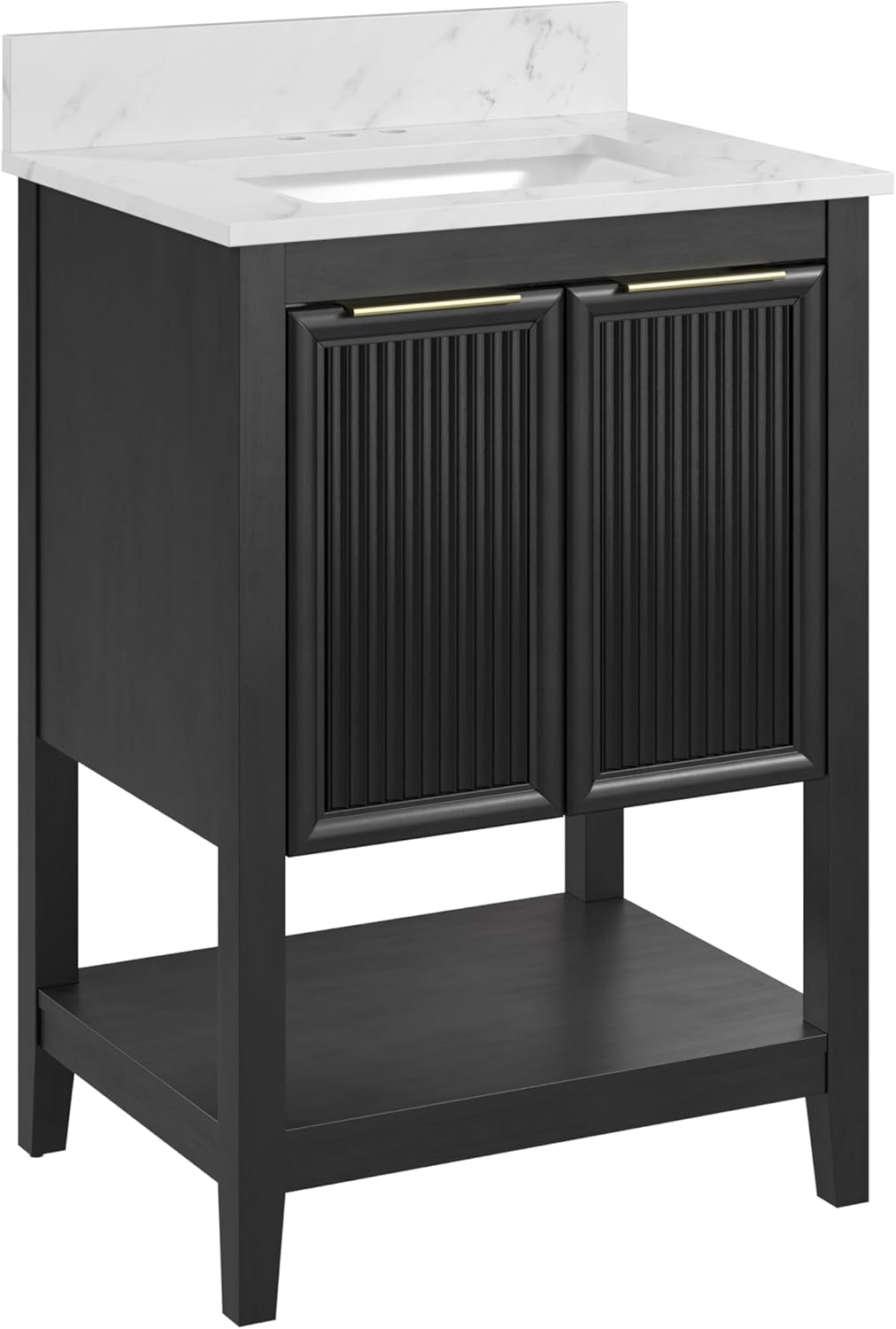 Bush Home 24-Inch Bathroom Vanity with Sink, Fluted Bathroom Cabinet with Faux Marble Basin and Backsplash, Freestanding Bathroom Storage Vanity, Faucet Not Included, Camille Collection, Onyx Birch