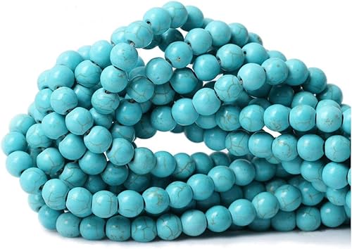 Vista 2 de Adabele - 5 hebras de piedras preciosas de magnesita azul natural de 0.236 pulgadas (0.236 in), cuentas sueltas redondas de turquesa imitada