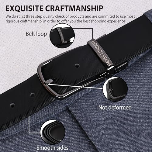 Image of HAYES LONDON Belts for Men Leather Original - Belt for Men Formal with Classic Design, Durable and Italian Reversible Men Belts for All Occasions