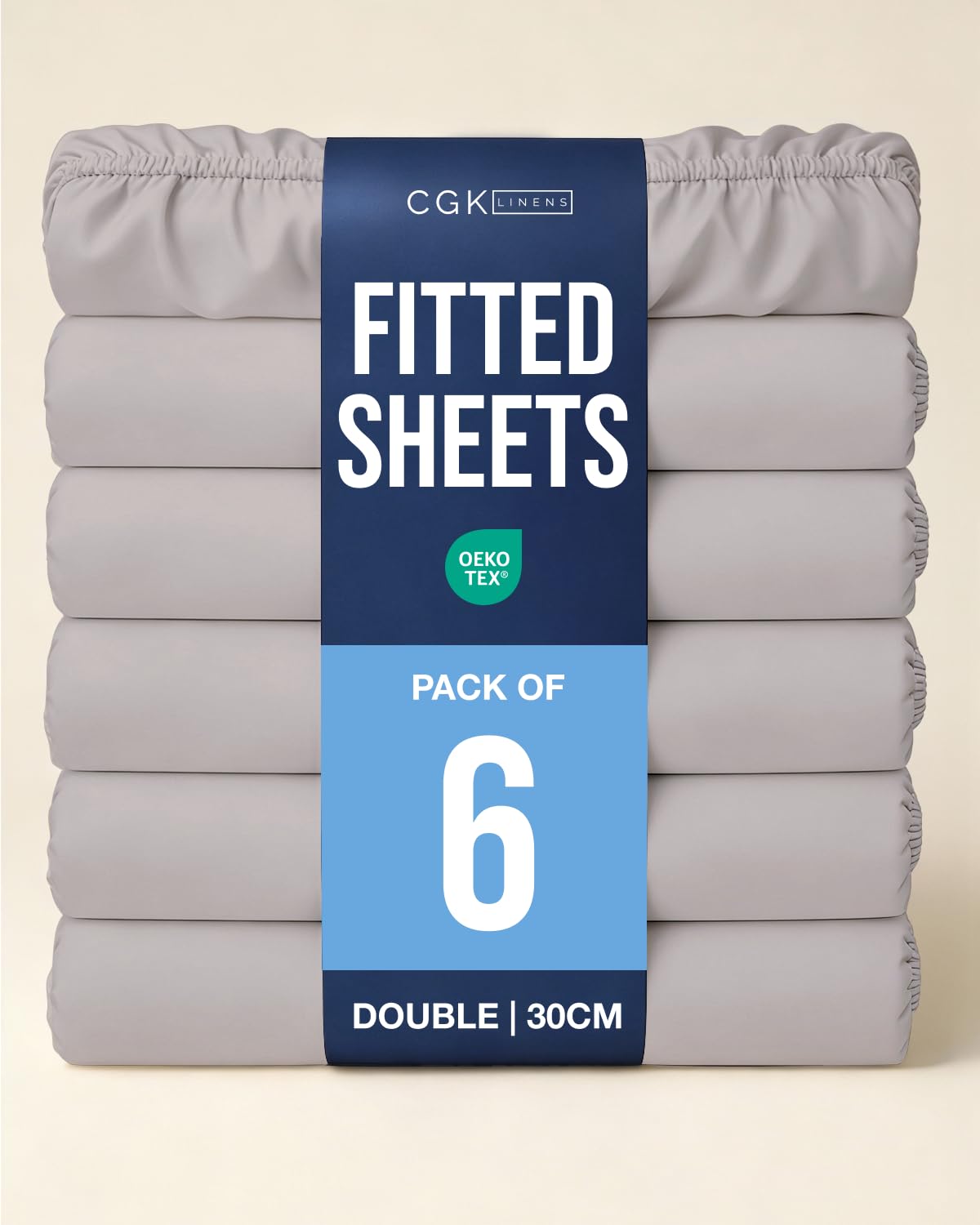 6 Pack Double Light Grey Fitted Sheets 135x190cm - 30cm (12") Deep Pocket - Brushed Microfibre - Soft, Wrinkle & Fade Resistant Bed Sheets - Breathable, Hypoallergenic & OEKO-TEX Certified โ image 1