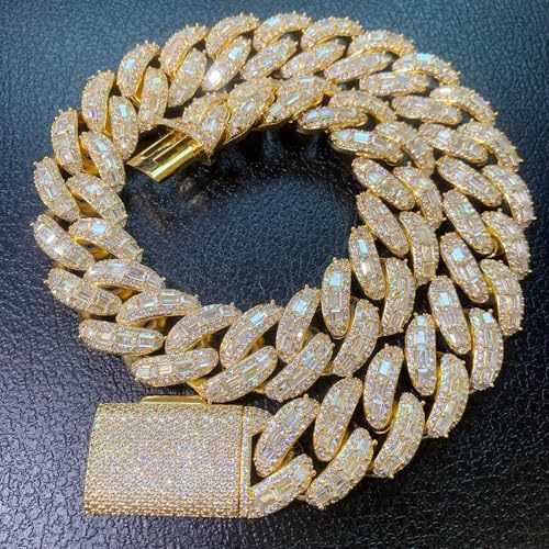 ICEDIAMOND 18K 25MM Luxury Brilliant Baguette CZ Diamond Bubble Cuban Chain Necklace, Gold Plated Iced Out Micro Pave 5A Zirconia Hip Hop Jewelry for Men2
