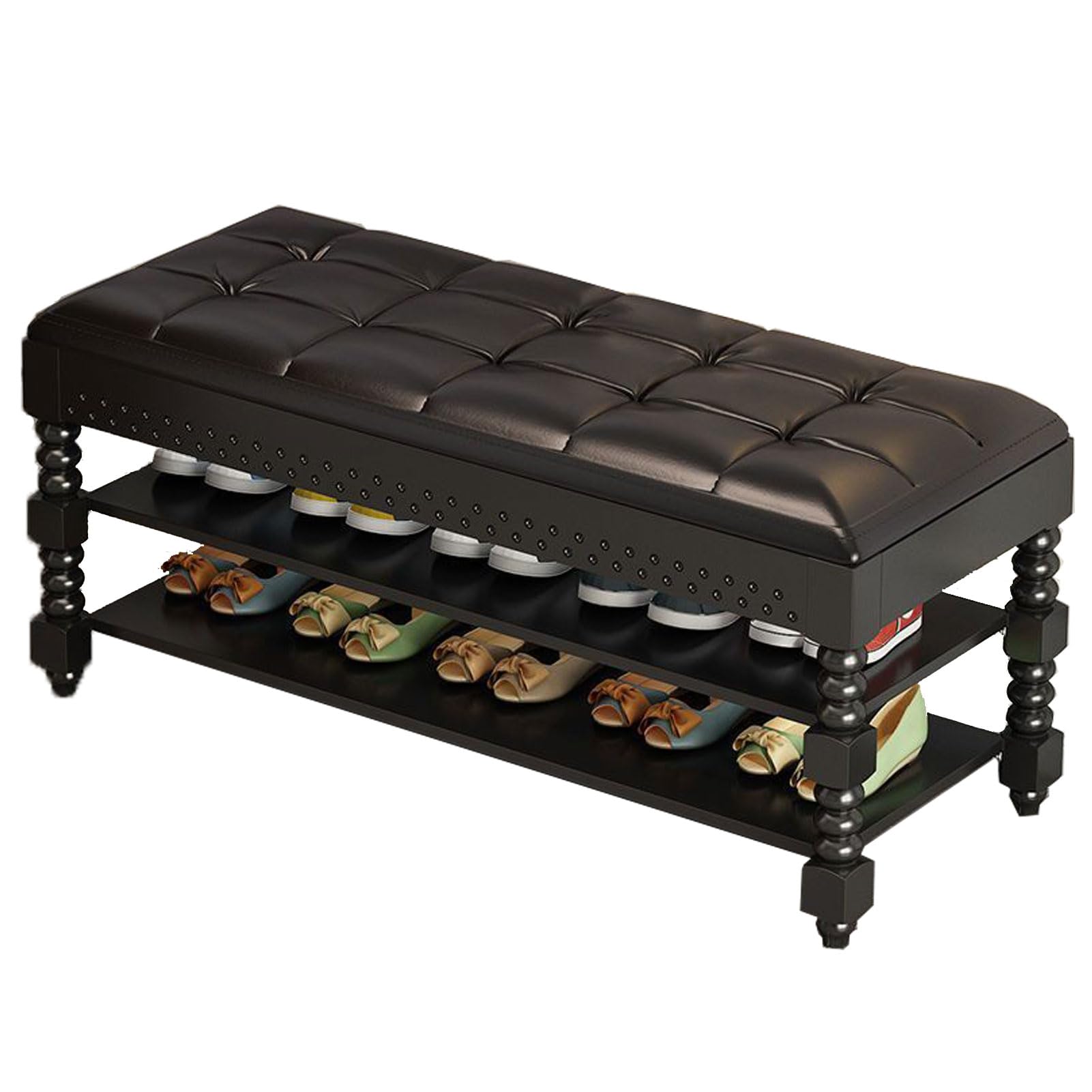 Banco Zapatero para Entrada con Espacio de almacenaje y cojín de Cuero Suave Zapatero para pasillos pequeños Muebles de salón y Dormitorio (B 110 cm)