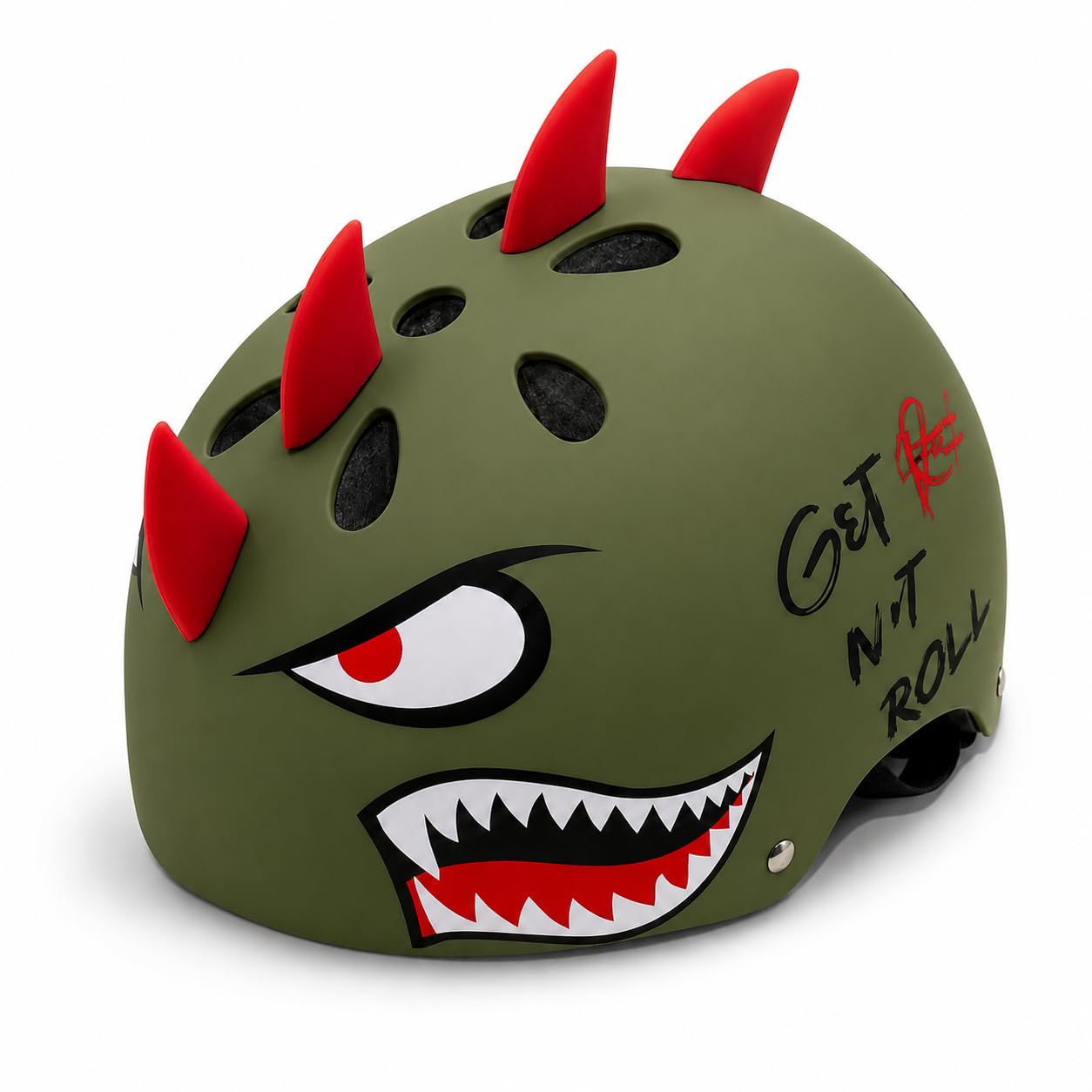 Military Green Shark Kids Bike Helmet for Boys & Girls (4–10 Years) | Adjustable Multi-Sport Safety Helmet for Cycling, Skating, Scooter & Skateboard | Lightweight ABS Shell with EPS Impact Protection-image-13