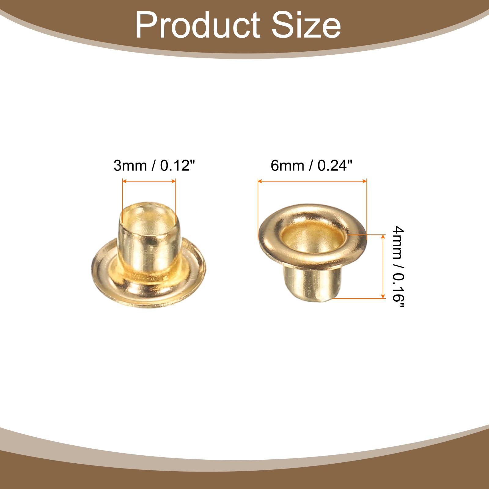 QUARKZMAN 100Set Occhielli per Teloni 3mm 1/8" Occhiello Strumento Metallici in Ottone con Rondelle per Tende in Tessuti Cinture in Pelle Scarpe Borse Fai Da Te, Oro