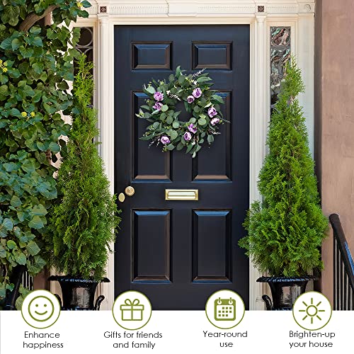 Heron Home Décor Artificial Spring Eucalyptus Wreath For Front Door Indoor Outdoor Polyester Fabric Leaves Mixed Peonies Green Home Decor, Wedding, Holiday And Events Décor 22 Inch (Purple Peonies) #TOP4