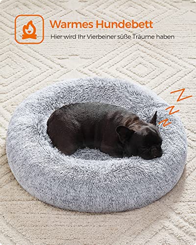 Feandrea Hundebett flauschig, Katzenbett, Donut Kissen, waschbar, Polsterung in der Mitte herausnehmbar, Langer Plüsch, 70 cm Durchmesser, Ombré-Grau PGW039G01