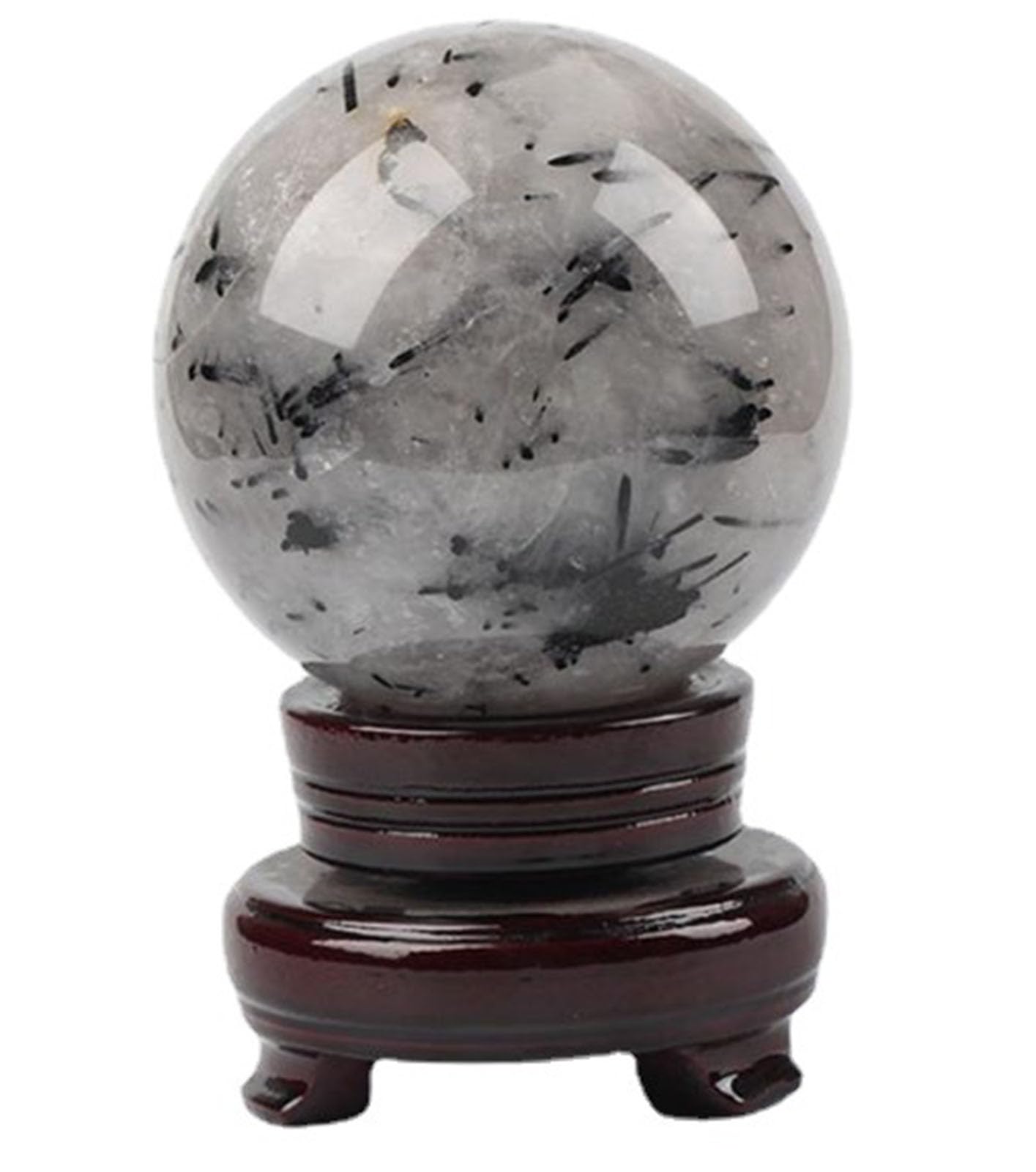 XGINERFEX Black Hair Crystal Tourmaline Ball Quartz with Stand Specimens Polished Stone Sphere Sculpture Home Office Decoration,5~6cm Gemstone Stone