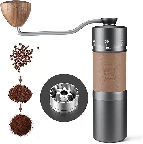 Molinillo de café manual con anillo de ajuste de molienda externa portátil, molinillo de café de mano de rebabas cónicas de acero inoxidable, gran