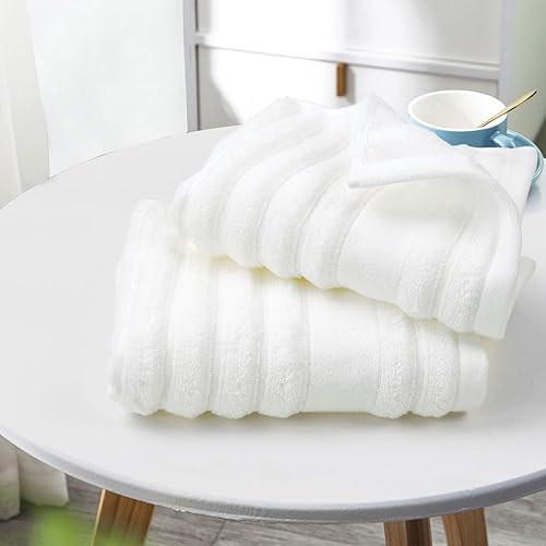 Miniatura 5 de Jacquotha Luxurious 2-Pack Ribbed Striped Hand Towels (White) – Hotel & Spa Premium Cotton Face Towels 13” x 29”, Soft and Quick Drying 480 GSM