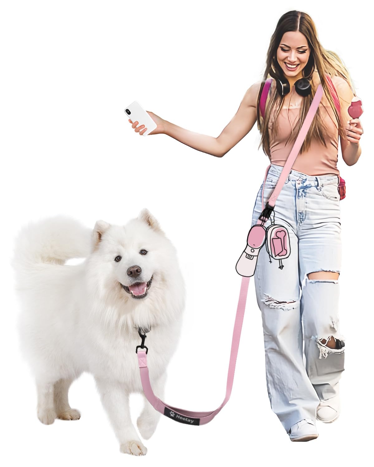 Heelay Hands Free Dog Leash, 8.2ft Multifunctional Crossbody Rope with Explosion-Proof Handle and Adjustable Training Hands Free Leash for Medium/