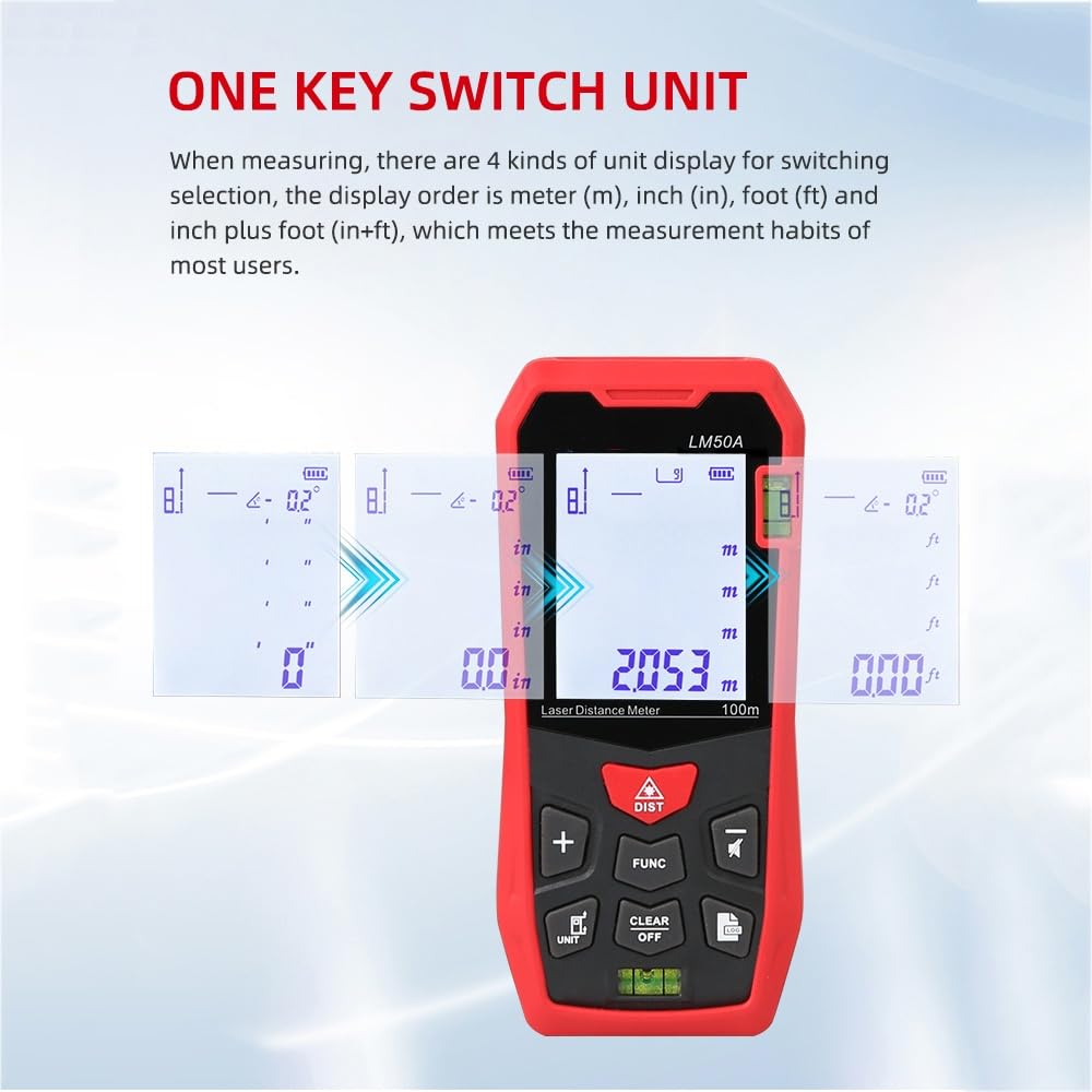 Jadeshay Télémètre Laser LM50A 50 M Metre Laser Portable, Appareil De Mesure Laser Numérique avec 99 Jeux De Données, Écran LCD Rétroéclairé