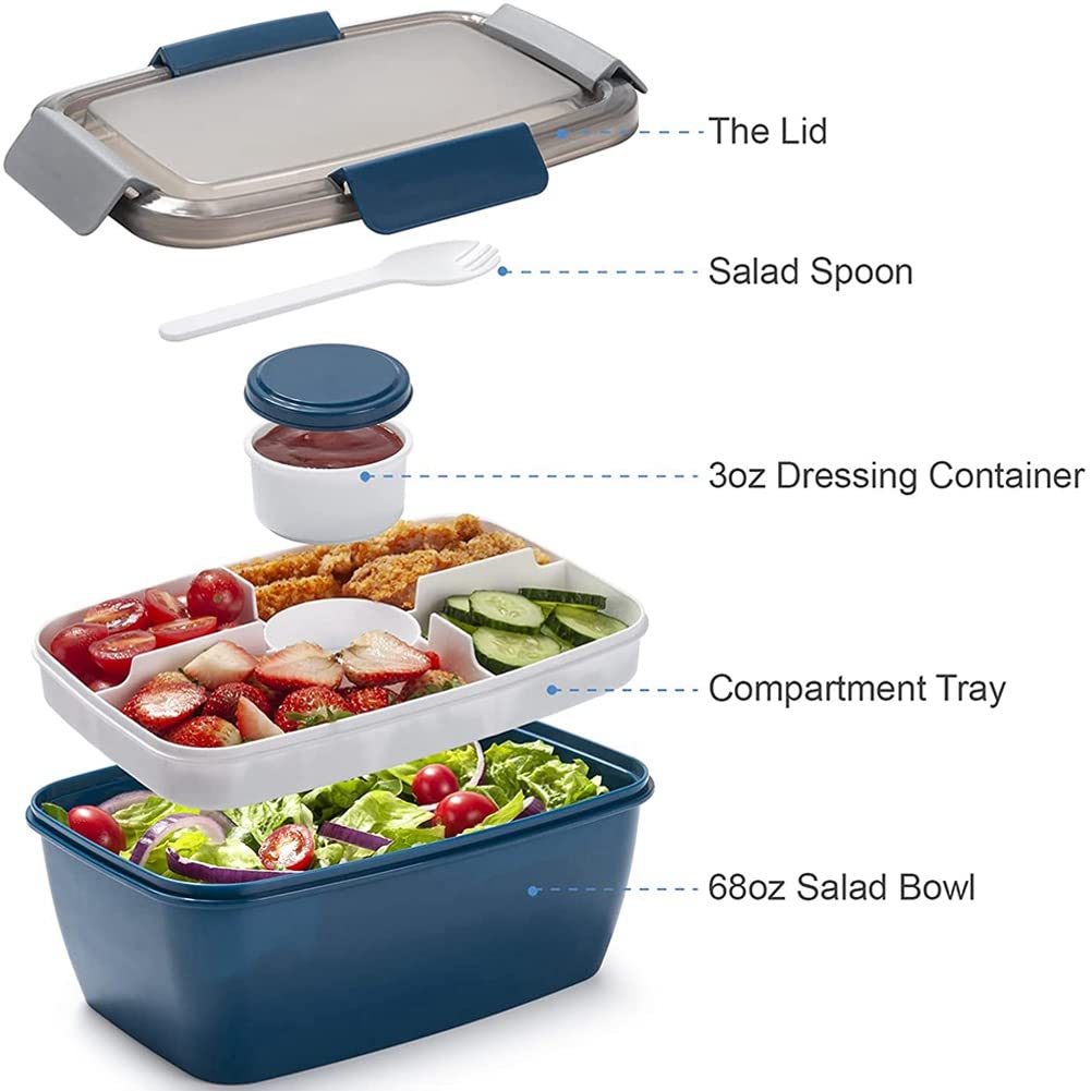 Lunch Box con scomparti divisi, 2000 ml, Bento Box, Lunch Box con 5 scomparti, Lunch Box a 2 livelli con scomparti divisori, per viaggio, Pass