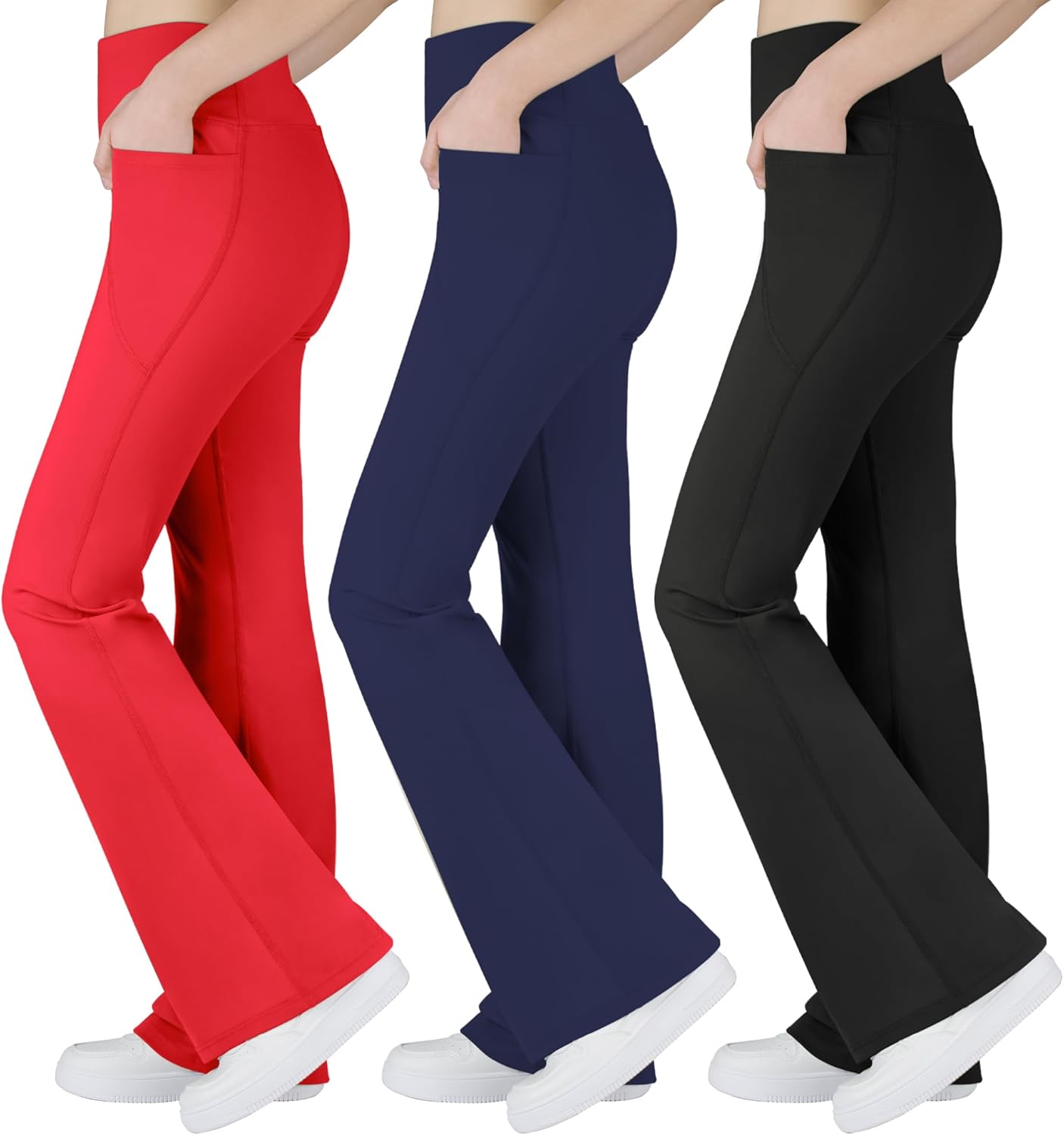 BIG ELEPHANT Girl's Flare Leggings with Pockets, Kids Bootcut Yoga Pants, High Waisted Bell Bottoms for Dance