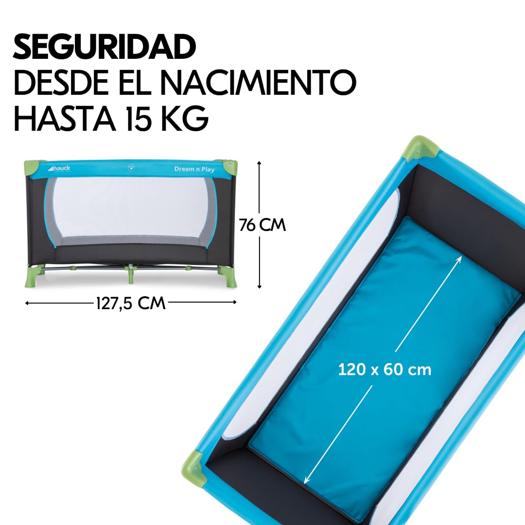 hauck Dream N Play Set de Cuna de Viaje Bebe con Colchón Alvi Confort 120x60 cm - Parque Infantil Plegable y Portátil con Bolsa de Transporte - Montaje Fácil – Azul