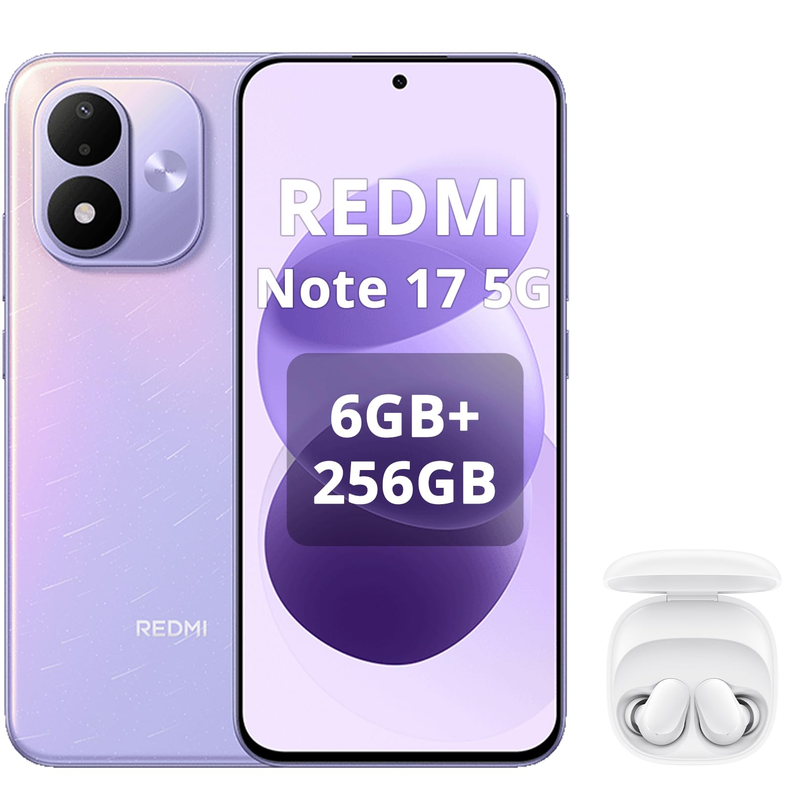 XIAOMI Redmi Note 17 5G–Smartphone 6+256GB,6,99" FHD+ AMOLED 120Hz,Batteria 7700mAh Ricarica 45W,Fotocamera 50MP, Snapdragon 4 Gen 4,IP65,HyperOS con AI,Viola,Cuffie Bianco incluse