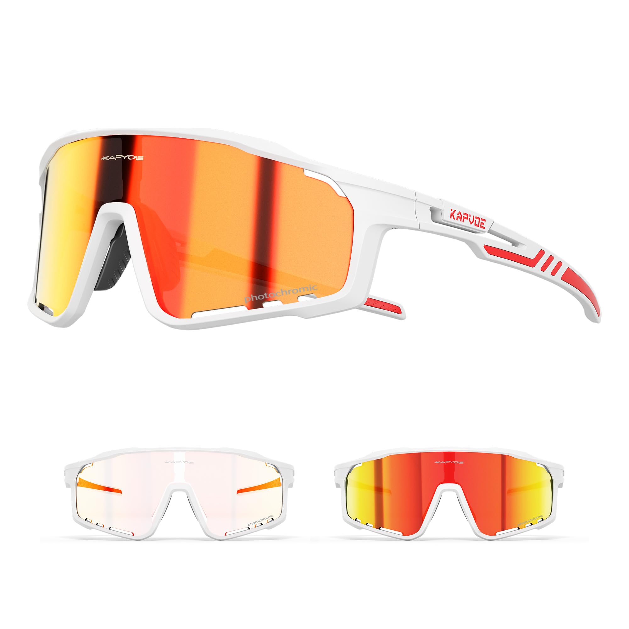 KAPVOE Gafas de Ciclismo Fotocromáticas UV400 Hombre Mujer K76 | Transparente a Negro fotocromática CAT.0-CAT.2, UV400, ventilación, almohadilla 3 posiciones