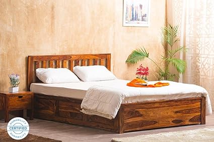 Lignum Arts Solid Sheesham Wood King Size Mayor Bed | Solid Wood Double Bed Cot with Box Storage Bed for Bedroom (Honey Finish)