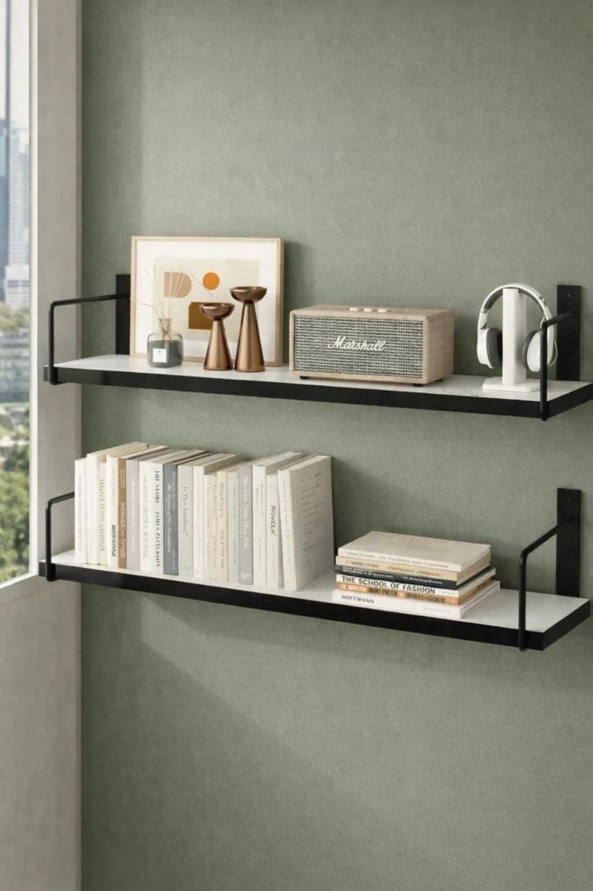 Two Level Wall Mounted Shelf Unit with Sturdy Build, Ideal for Kitchen or Living Room Storage, Practical and Elegant Wall Solution