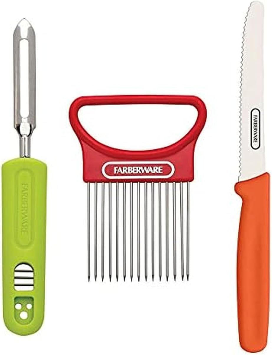 Farberware Healthy Eating 3 Piece Set with Vegetable Holder, Swivel Peeler, Paring Knife