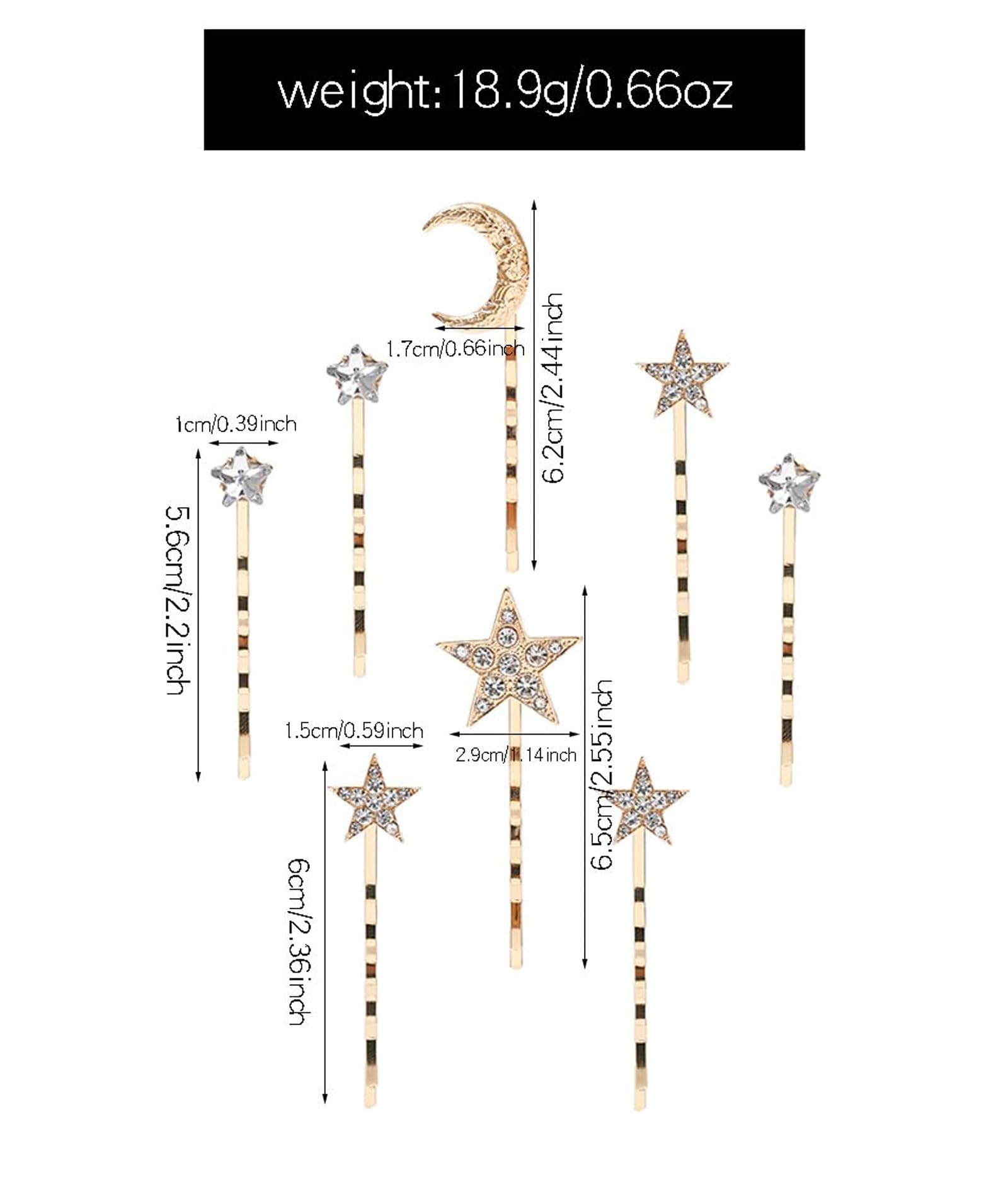Sun and Moon Hair Clip Set 4Pcs Sun and Moon Hair Accessories, Star Hair Clip Set, Gold  main image 2