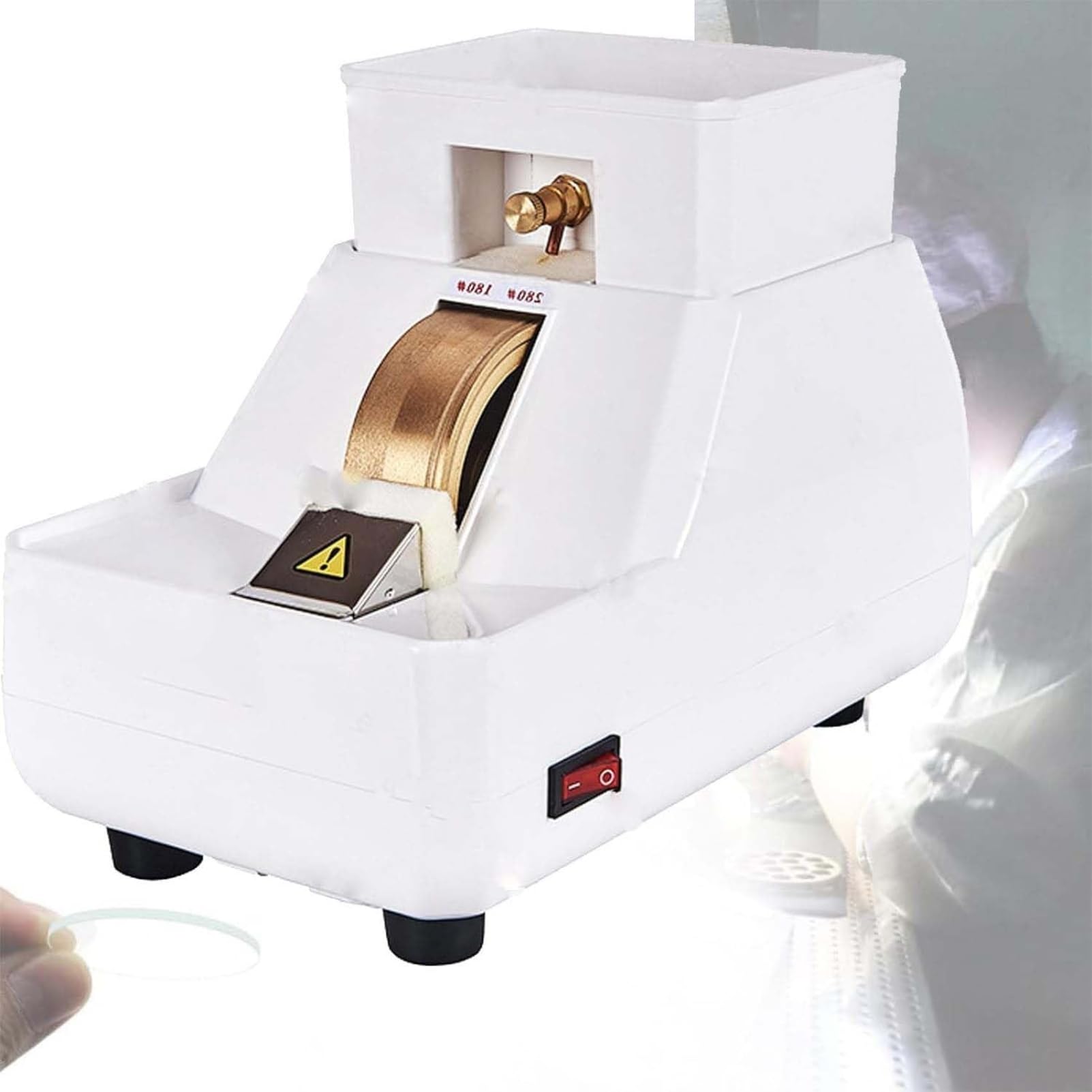 FHRKA Manual Lens Edger Machine, 55W Handheld with 35mm Diamond Wheel, Adjustable Water Valve & Detachable Tank for Polishing Resin
