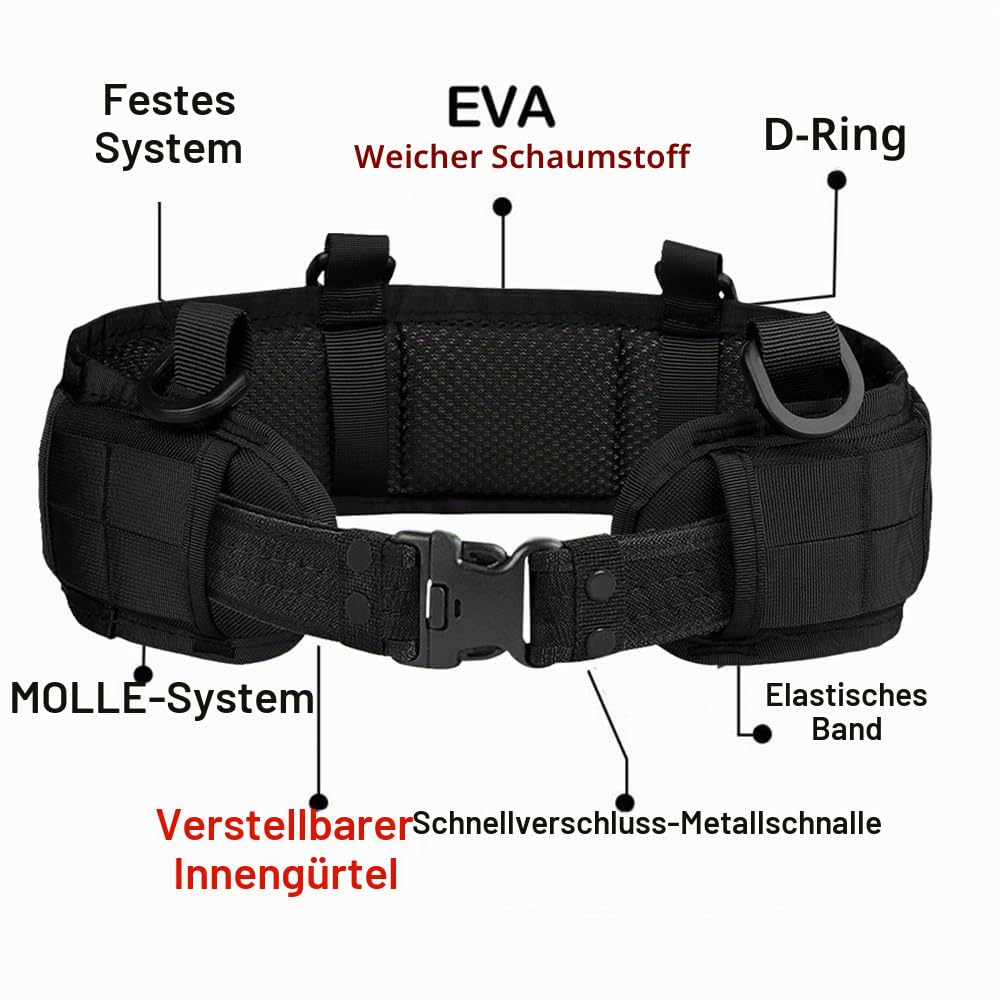 Taktisches Kampfgürtel-Set, schmaler Airsoft-Molle-Gürtel mit Metallschnalle für Schießen, Jagd, Kriegsgürtel, Spielgürtel und Taschen, sichere Lebensverteidigungsgürtel, Molle-Tasche im Lieferumfang