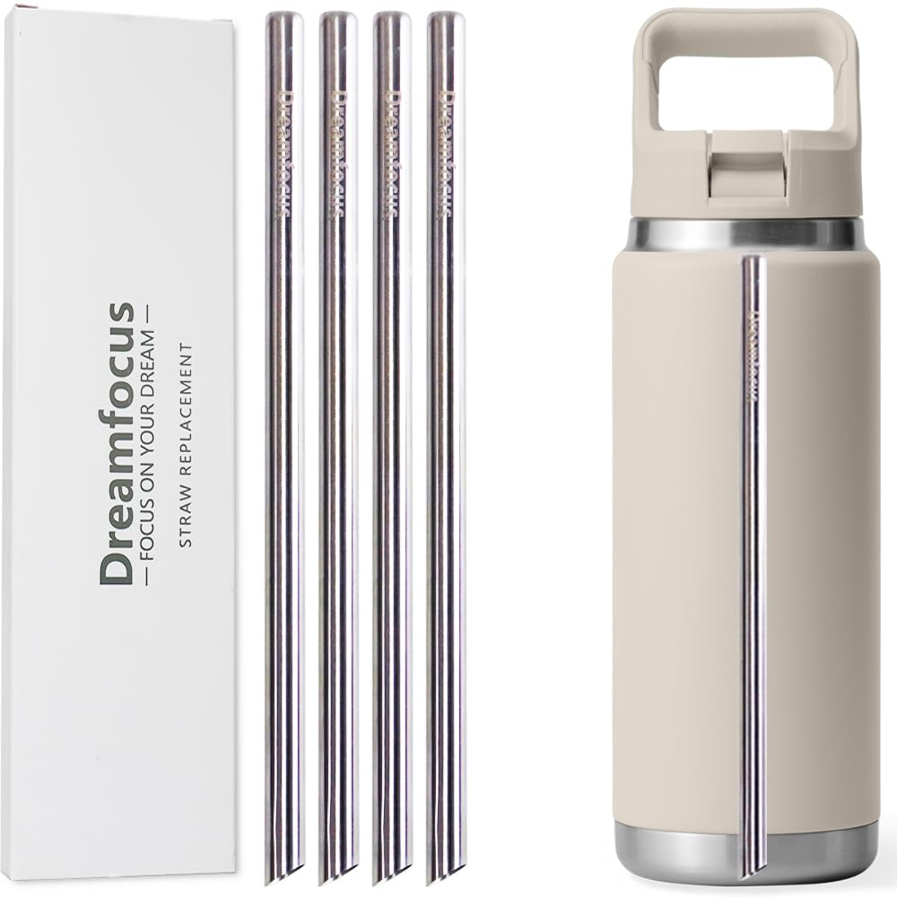 Dreamfocus Reusable Metal Straws Replacement Stainless Steel for YETI RAMBLER Straw Bottle 26 oz 4-Pack — image 1