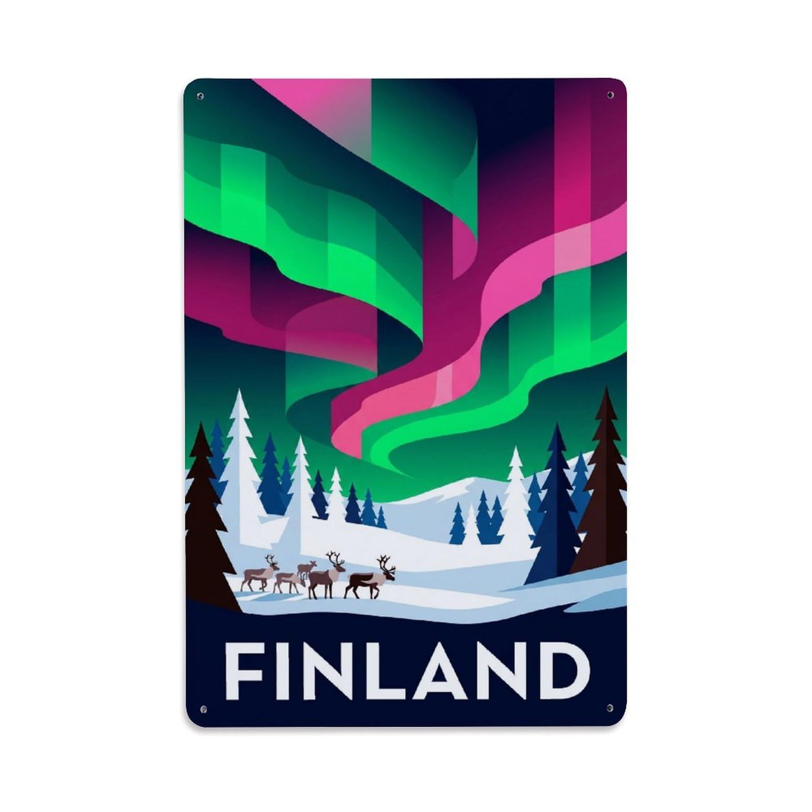 Olhnbad Style Finland Northern Lights Winter Travel Arctic Metal Tin Sign