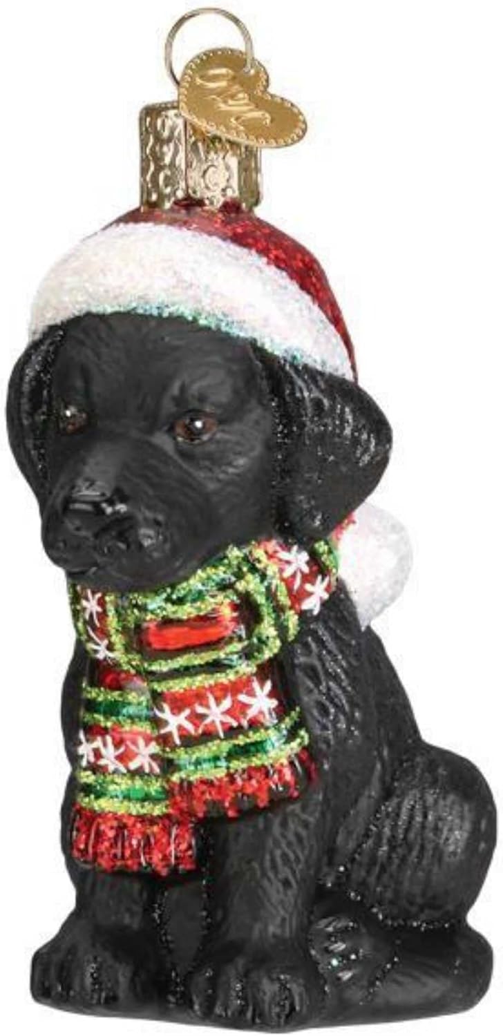 Old World Christmas Holiday Black Labrador Puppy Glass Blown Christmas Tree Ornament