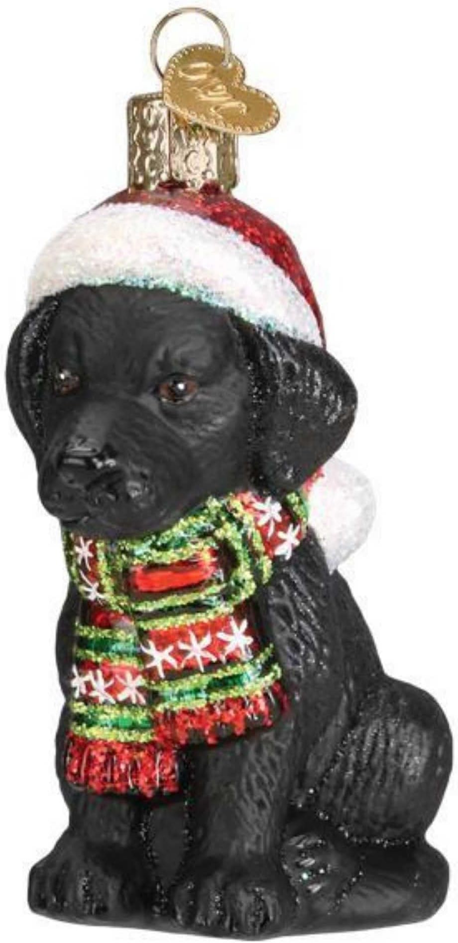 Old World Christmas Holiday Black Labrador Puppy Glass Blown Christmas Tree Ornament