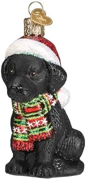 Old World Christmas Holiday Black Labrador Puppy Glass Blown Christmas Tree Ornament