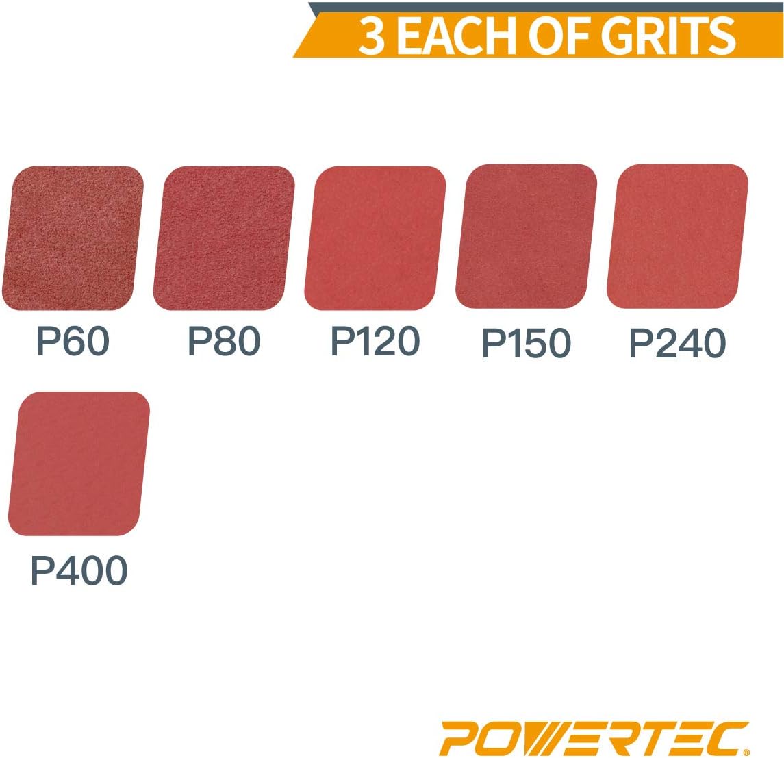 POWERTEC 110118 4 x 36 Inch Sanding Belts | Aluminum Oxide Sanding Belt Assortment, 3 Each of 60 80 120 150 240 400 Grits | Premium Sandpaper for Belt Disc Sander – 18 Pack - - 