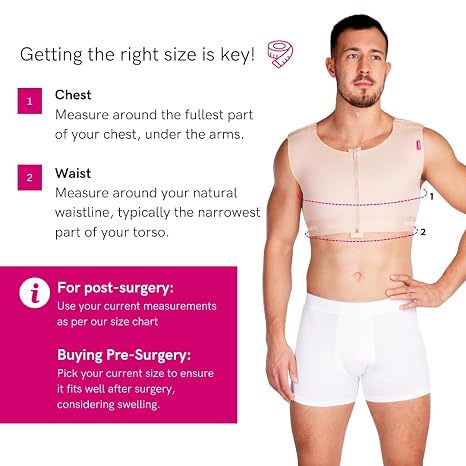 LIPOELASTIC MTmS Comfort, Gynecomastia Compress Zipper Vest, Compression Vest Men Shapewear with Front Zipper and Adjustable Hooks, Men's Compression Tops (Natural, L)