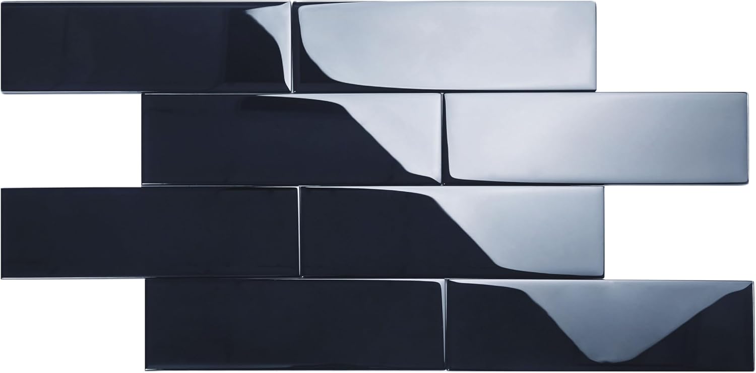 Giorbello Glass Subway Backsplash Tile, 4x12, Midnight Blue