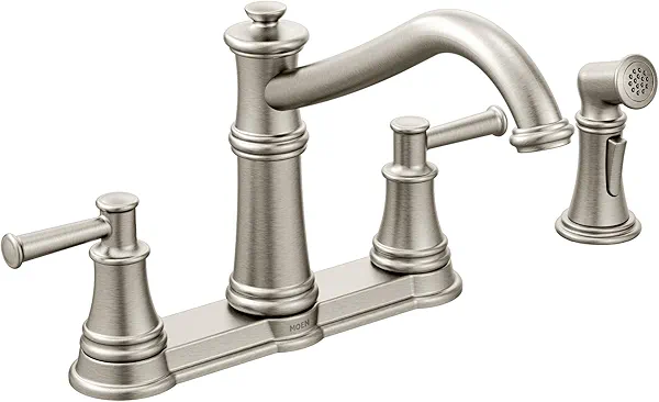 Moen 7255SRS Belfield Traditional Two Handle High Arc Kitchen Faucet with Side Spray, Spot Resist Stainless