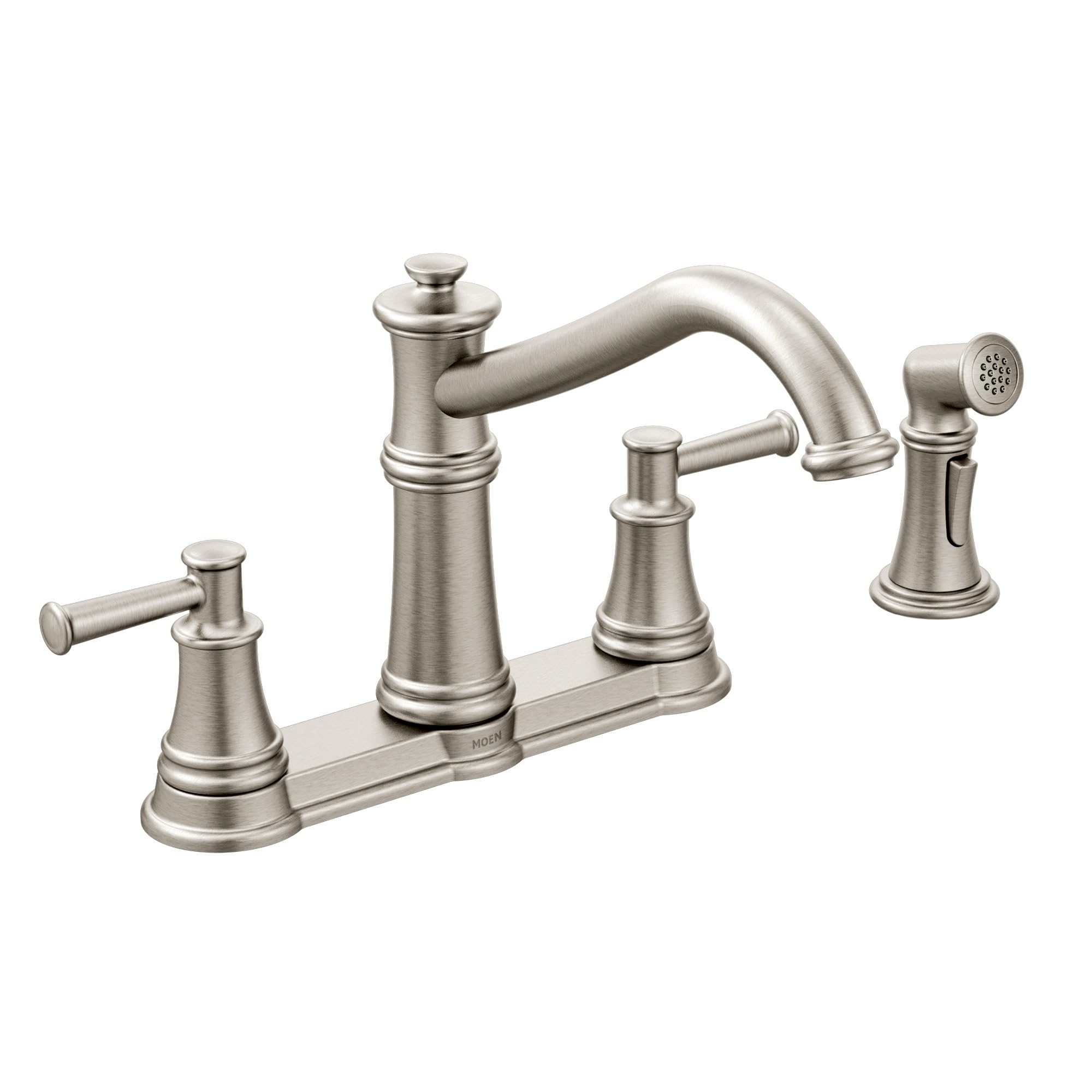 Moen Belfield Traditional Two Handle High Arc Kitchen Faucet with Side Spray