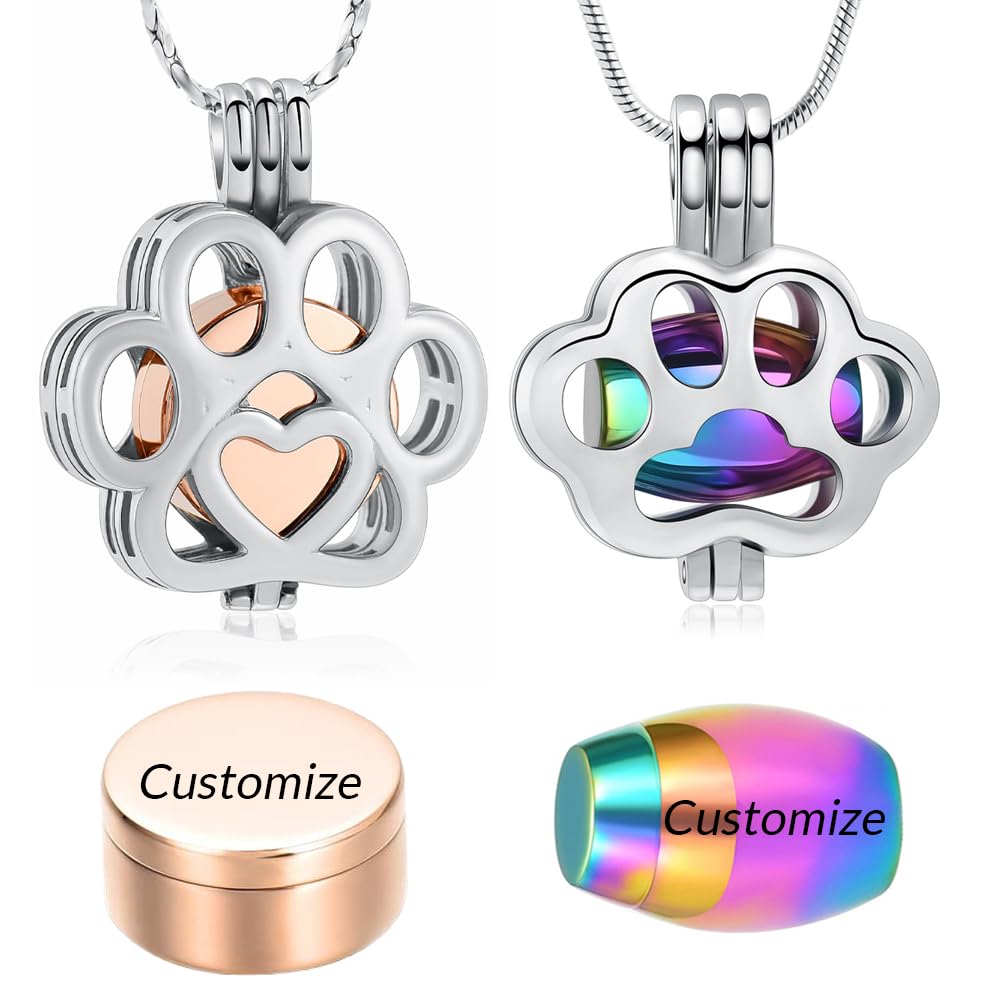 QGJNSGC Personalised Cremation Jewellery for Ashes for Pet Dog/Cat Paw Print Memorial Locket Engraved Urn Necklace with Mini Case Keepsake Jewelry for Women/Men