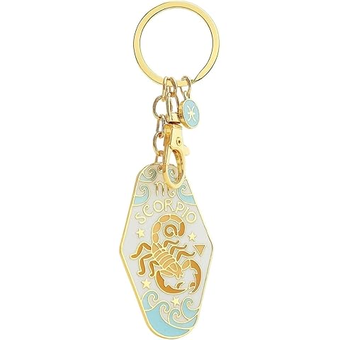 Vintage Illustrated Zodiac Keychain,12 Astrology Signs Enamel Charm,Retro Motel Style Car Pendant, for Astrology Lovers
