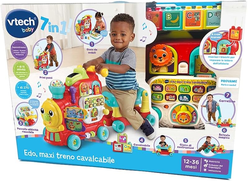 VTech Edo Maxi elektromos vonat kisgyermekeknek - 7 az 1-ben fejlesztő játék, 270+ hang és dallam, piros, 1-3 éveseknek, elemekkel