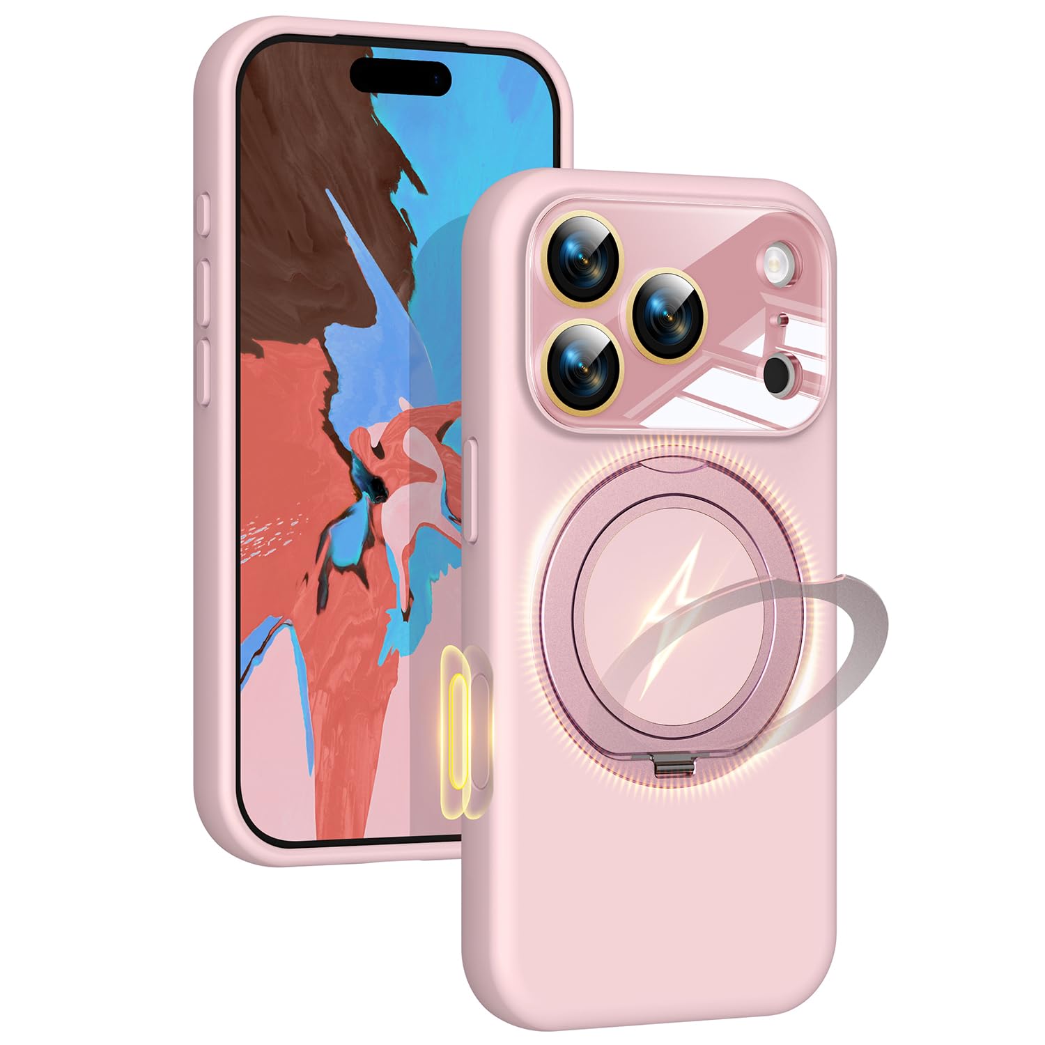 Silicone Case for iPhone 17 Pro with 360° Magnetic Stand Fit for MagSafe