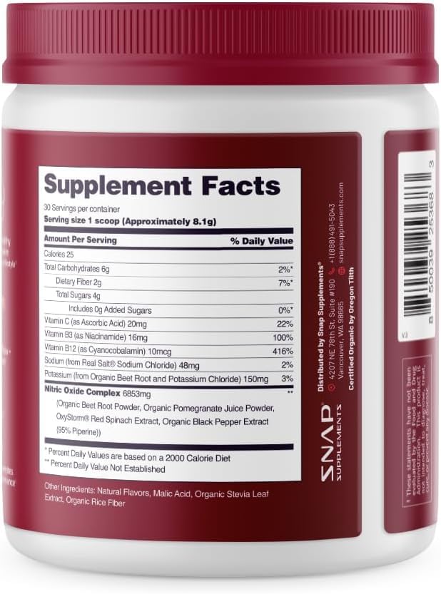 Snap Supplements Heart Beets, Organic Beet Root Powder, Cardiovascular Support Supplement for Men & Women, Beets, Pomegranate, B Vitamins & Red Spinach, Heart Health Support, 30 Servings, Mixed Berry - Image 9