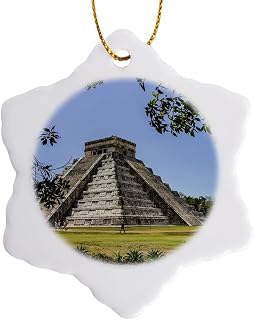 3dRose Ancient Step Pyramid Kukulkan at Chichen Itza Mexico. UNESCO Site. 3 inch Snowflake Porcelain Ornament
